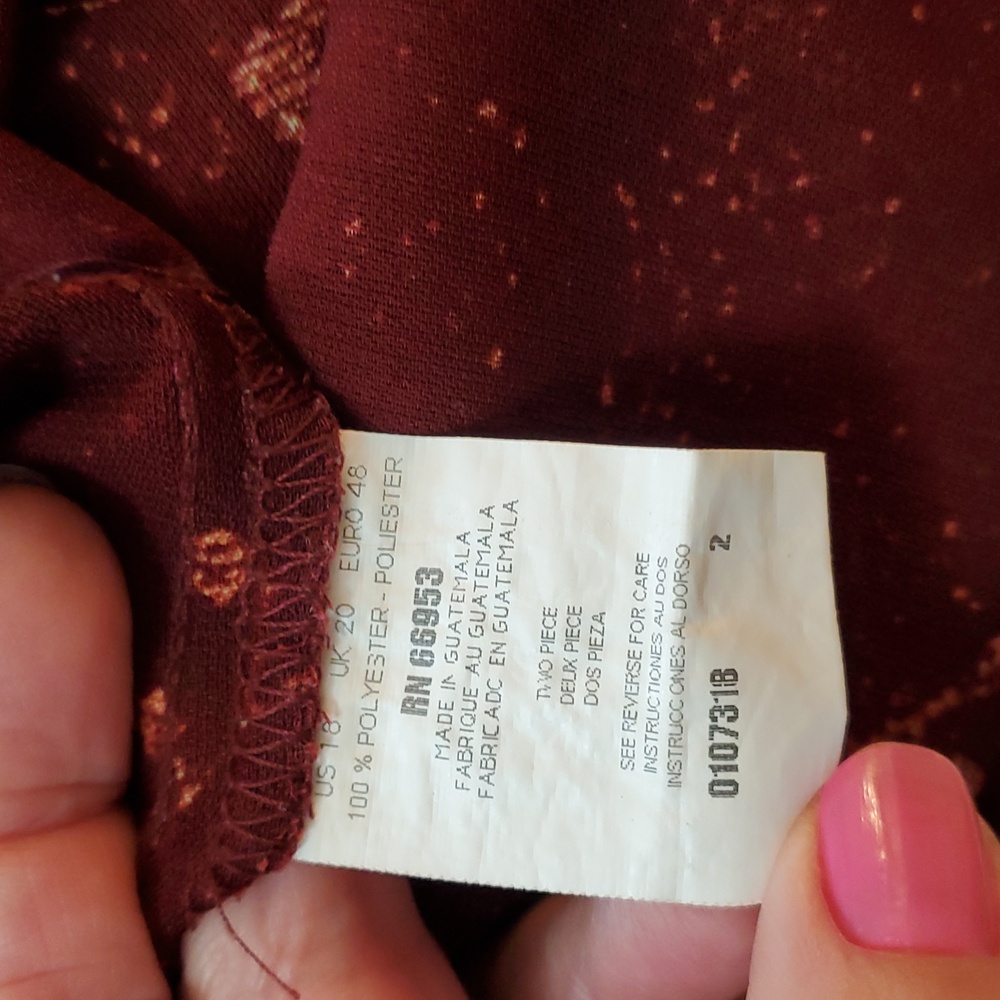 Leslie Fay Elegant Floral Sleeveless Burgundy Dress, Size 18 - Picture 9 of 13